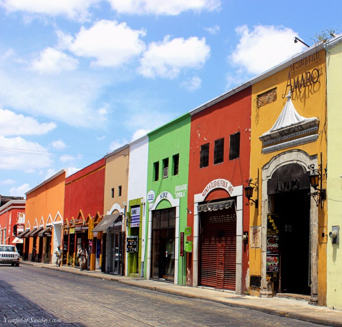 Row of colourful houses in Merida